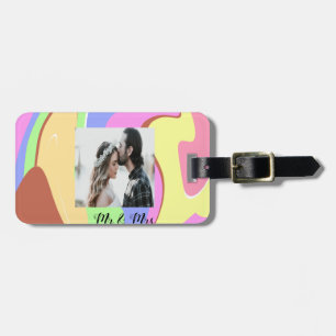 simple minimal add your name photo pink blue green luggage tag