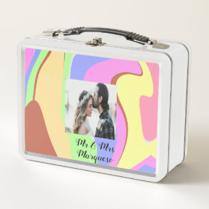 simple minimal add your name photo pink blue green metal lunch box
