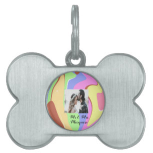 simple minimal add your name photo pink blue green pet ID tag