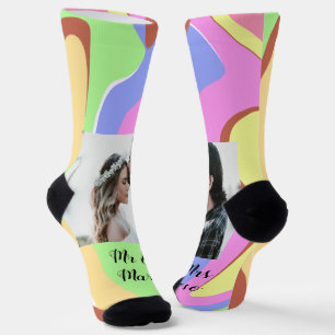 simple minimal add your name photo pink blue green socks