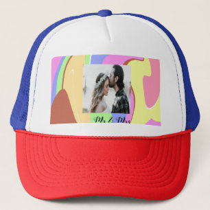 simple minimal add your name photo pink blue green trucker hat