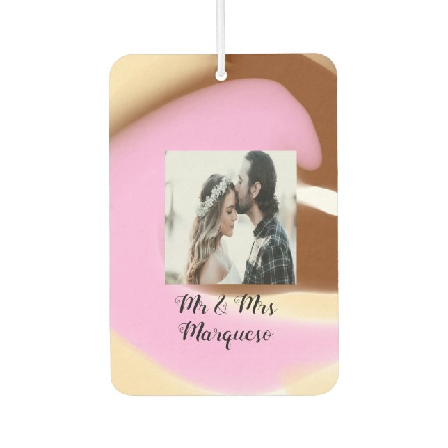 simple minimal add your name photo pink yellow bro car air freshener (Front)