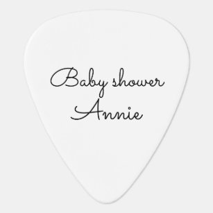 simple minimal add your name text baby shower thro guitar pick