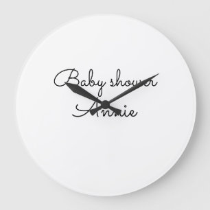 simple minimal add your name text baby shower thro large clock