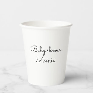 simple minimal add your name text baby shower thro paper cups