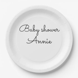 simple minimal add your name text baby shower thro paper plate