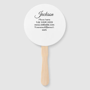 Simple minimal add your name text place city phone hand fan