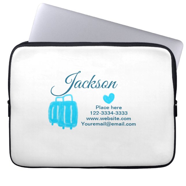 Simple minimal add your name text place city phone laptop sleeve (Front)
