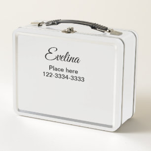 Simple minimal add your name text place city phone metal lunch box