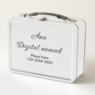 Simple minimal add your name text place city phone metal lunch box