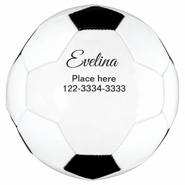 Simple minimal add your name text place city phone soccer ball (Front)