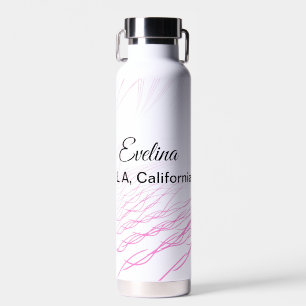 Simple minimal add your name text place city pink water bottle