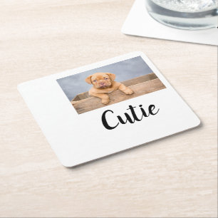 simple minimal add your pet photo name custom square paper coaster