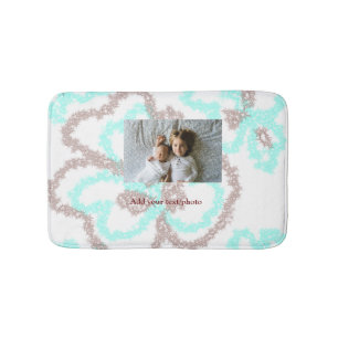 simple minimal ADD YOUR PHOTO TEXT blue glitter Th Bath Mat