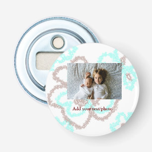simple minimal ADD YOUR PHOTO TEXT blue glitter Th Bottle Opener