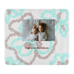 simple minimal ADD YOUR PHOTO TEXT blue glitter Th Cutting Board