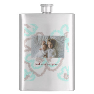 simple minimal ADD YOUR PHOTO TEXT blue glitter Th Hip Flask