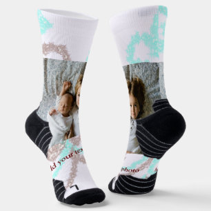 simple minimal ADD YOUR PHOTO TEXT blue glitter Th Socks