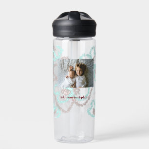 simple minimal ADD YOUR PHOTO TEXT blue glitter Th Water Bottle