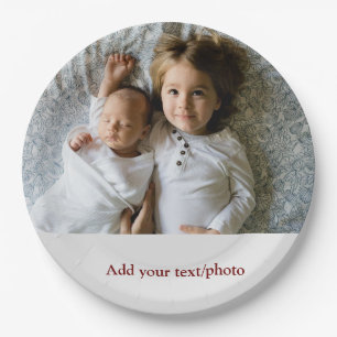 simple minimal ADD YOUR PHOTO TEXT CHRISTMAS P Paper Plate