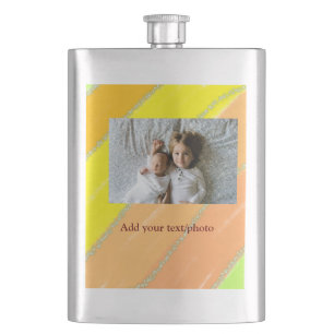 simple minimal ADD YOUR PHOTO TEXT CHRISTMAS yello Hip Flask