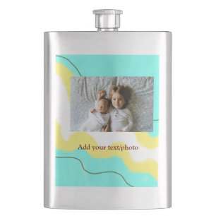 simple minimal ADD YOUR PHOTO TEXT CHRISTMAS yello Hip Flask