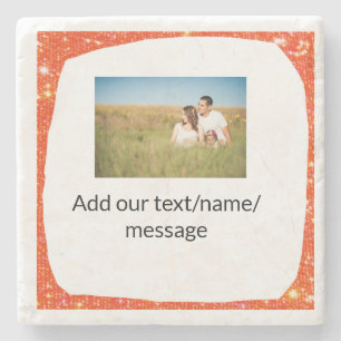 Simple minimal add your photo text glitter sparkle stone coaster