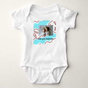 simple minimal ADD YOUR PHOTO TEXTblue watercolor  Baby Bodysuit