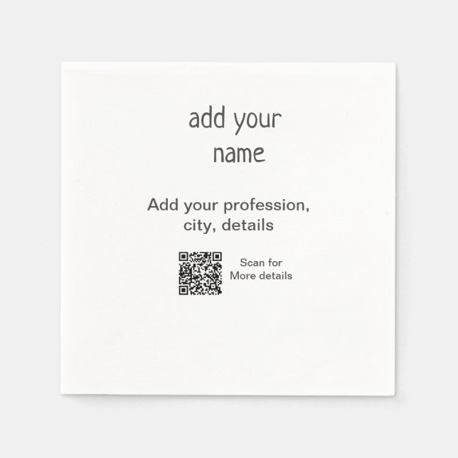 Simple minimal add your text name QR title Napkin (Front)