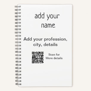 Simple minimal add your text name QR title Notebook