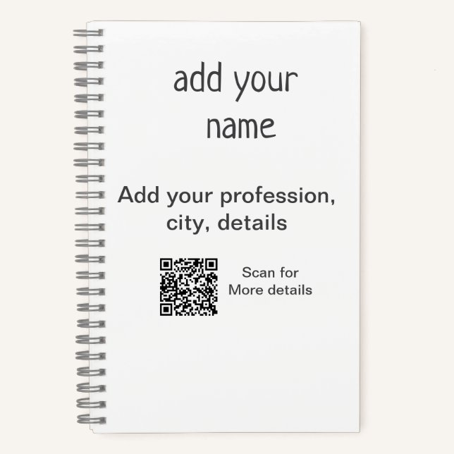 Simple minimal add your text name QR title Notebook (Front)