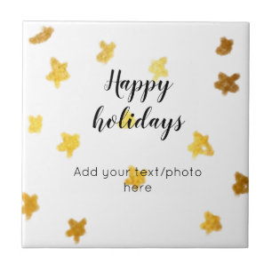 simple minimal add your text photo happy holidays ceramic tile