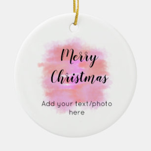 simple minimal add your text photo merry christmas ceramic ornament