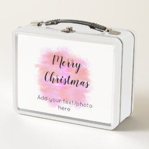 simple minimal add your text photo merry christmas metal lunch box
