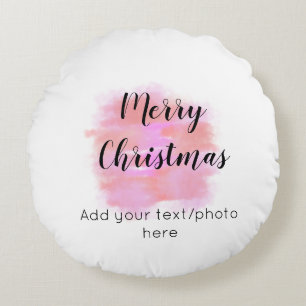 simple minimal add your text photo merry christmas round cushion