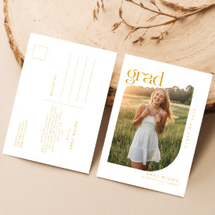 Simple Minimal Arch Photo Gold Script Graduation Postcard
