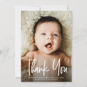 Simple minimal Baby Photo thank you script Heart Card