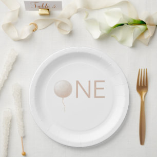 Simple Minimal Balloon 1st Birthday Party Paper Plate