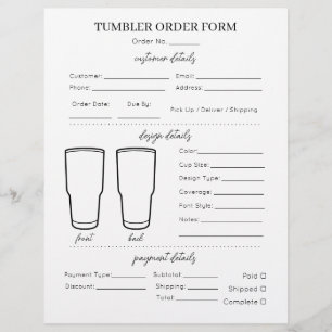 Simple Minimal Basic Tumbler Mug Cup Order Form Flyer