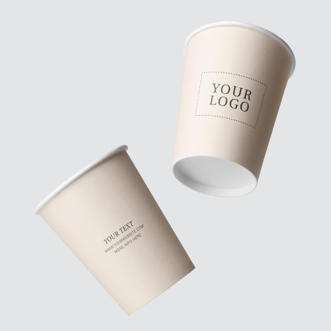 Simple Minimal Beige Business Logo Custom Paper Cups (Creator Uploaded)