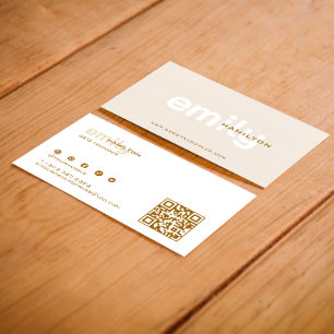 Simple Minimal Beige Linen White brown Typography Business Card