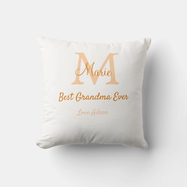 simple minimal best Grandma ever orange monogram Cushion (Front)