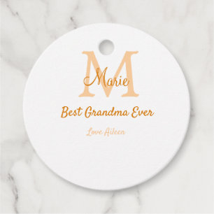 simple minimal best Grandma ever orange monogram Favour Tags