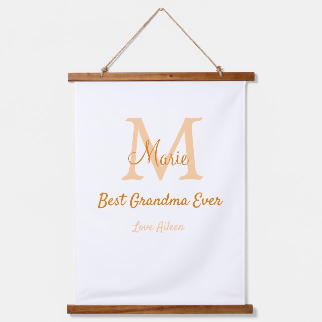 simple minimal best Grandma ever orange monogram Hanging Tapestry (Front)