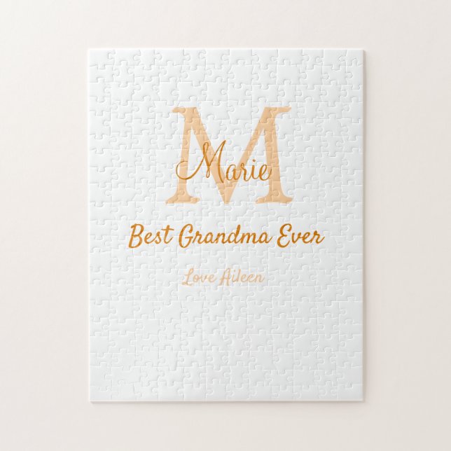 simple minimal best Grandma ever orange monogram Jigsaw Puzzle (Vertical)
