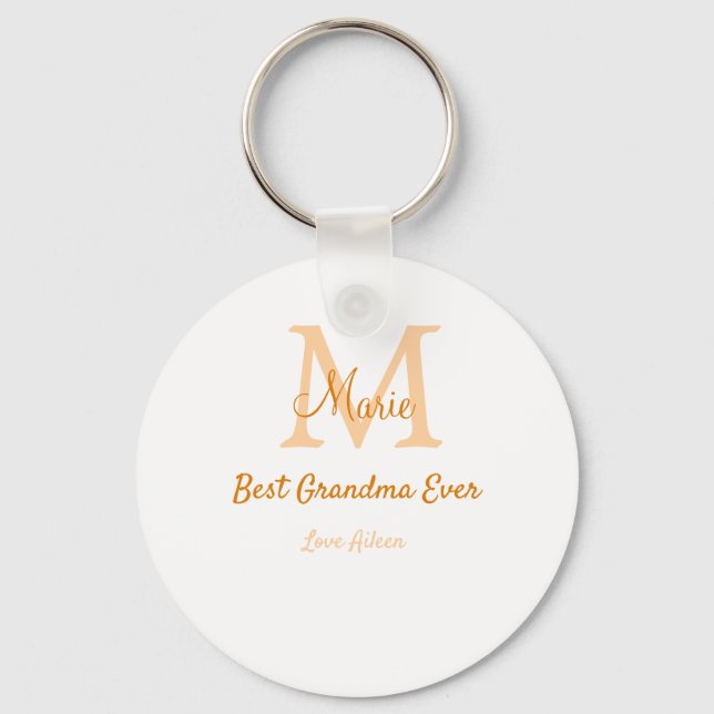 simple minimal best Grandma ever orange monogram Key Ring (Front)