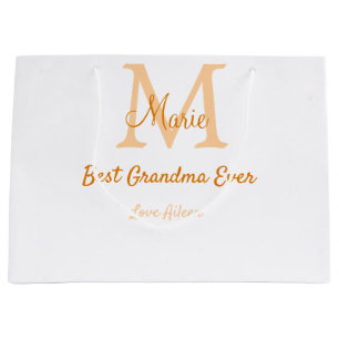 simple minimal best Grandma ever orange monogram Large Gift Bag