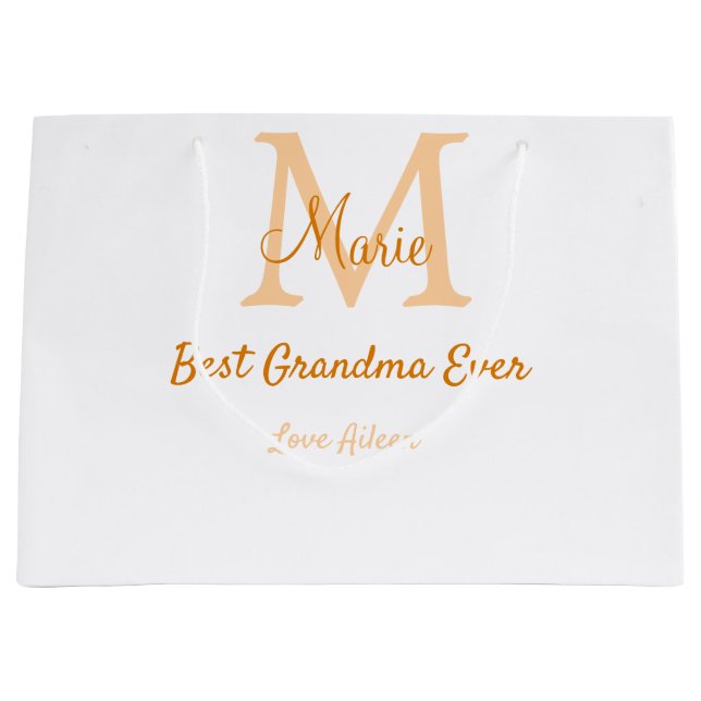 simple minimal best Grandma ever orange monogram Large Gift Bag (Front)