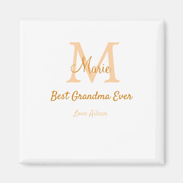 simple minimal best Grandma ever orange monogram Magnet (Front)