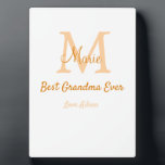 simple minimal best Grandma ever orange monogram Plaque<br><div class="desc">beautiful design</div>